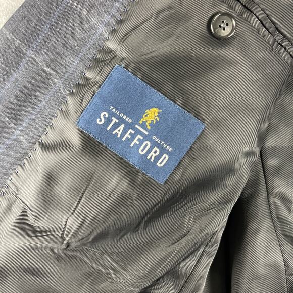 Stafford Year Round Blazer Sport Coat Mens 42R Blue Plaid Classic Fit Travel - Picture 5 of 16